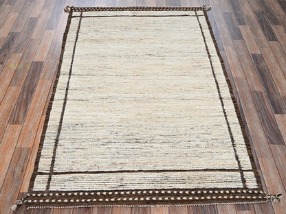 Ivory 4'1" x 6'0" Modern and Contemporary Hand knotted Wool Rug - Sku: O02310