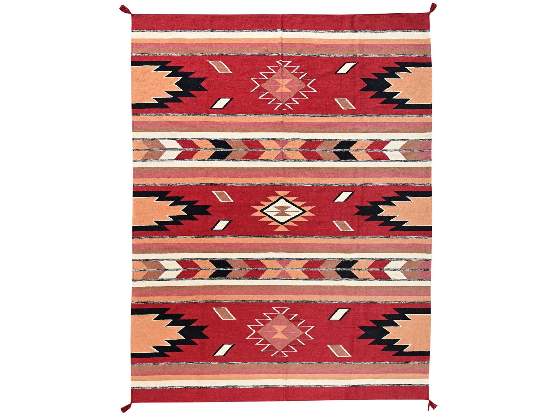 Flat-Weave hand-knotted wool rug in Red, 9'2" x 11'9" — SKU O02311