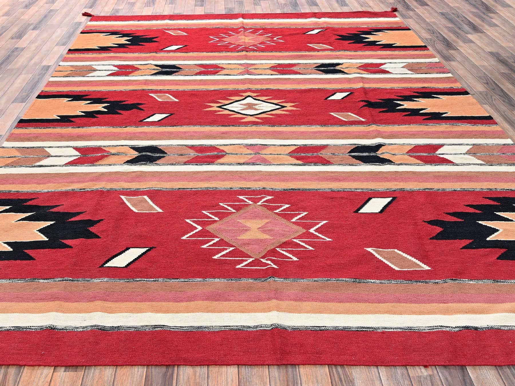 Flat-Weave hand-knotted wool rug in Red, 9'2" x 11'9" — SKU O02311 (view 2)