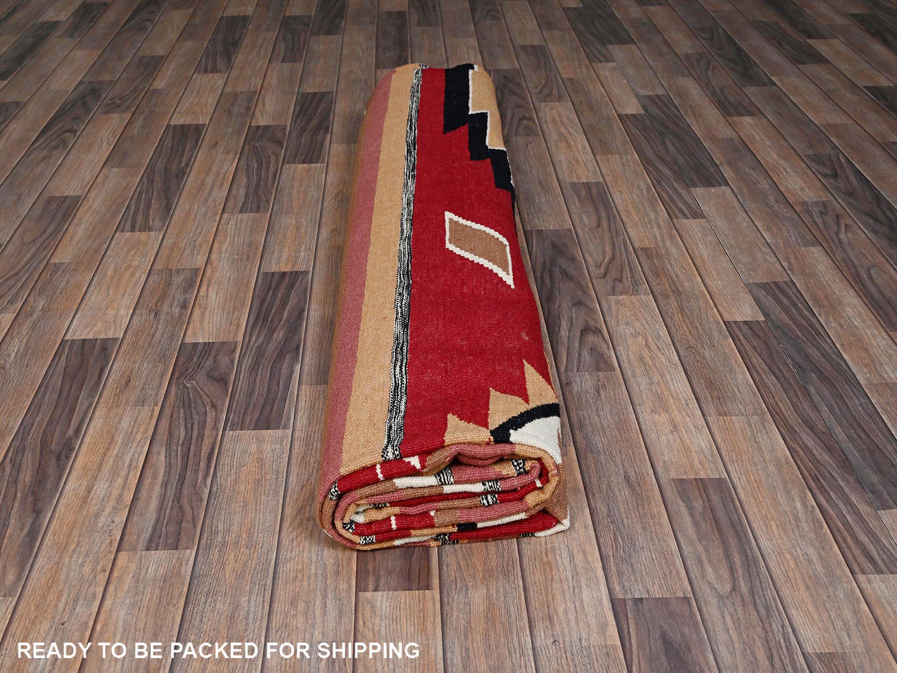 Flat-Weave hand-knotted wool rug in Red, 9'2" x 11'9" — SKU O02311 (view 6)