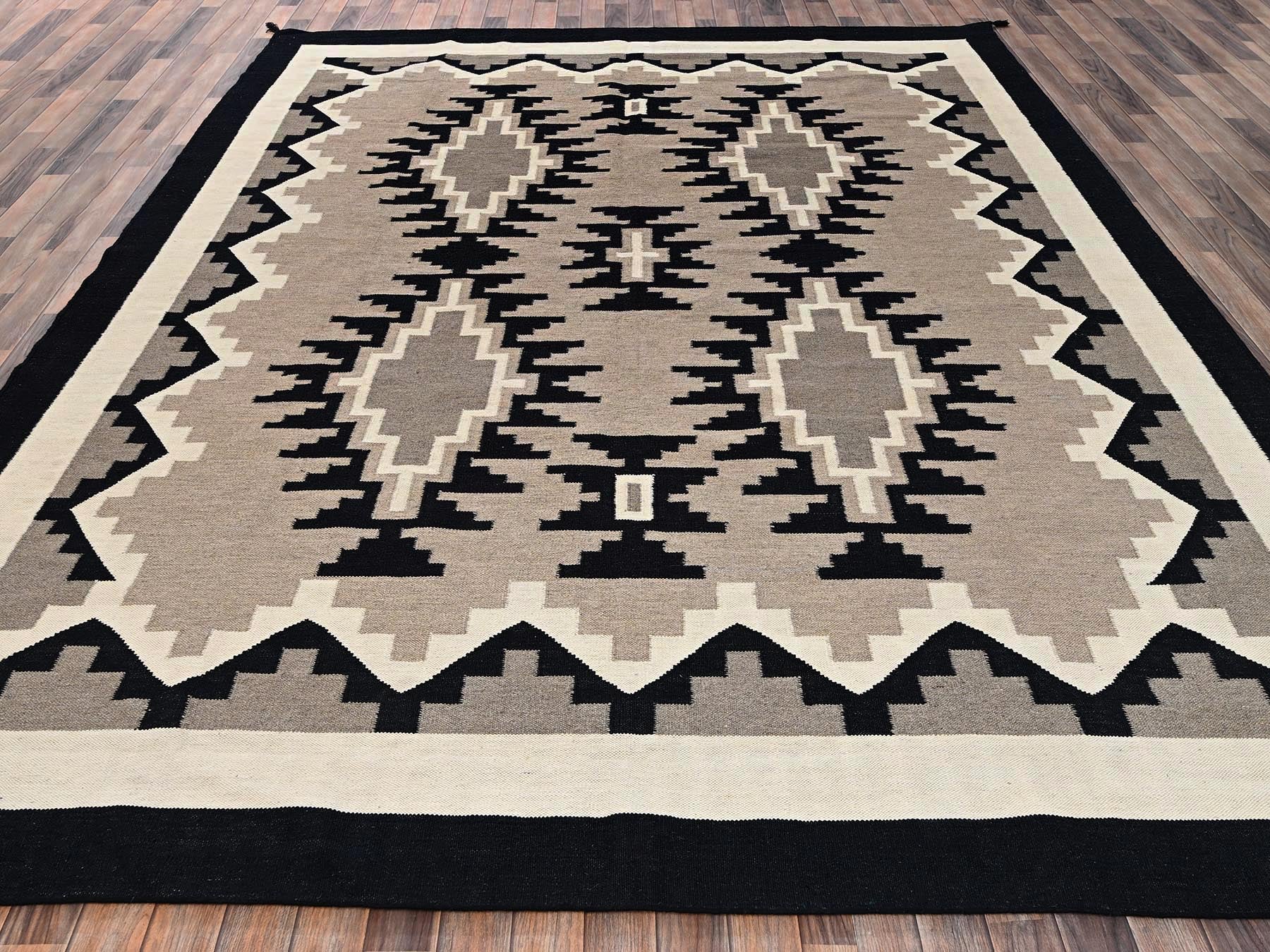 Flat-Weave hand-knotted wool rug in Brown & Black, 9'2" x 11'7" — SKU O02313 (view 2)