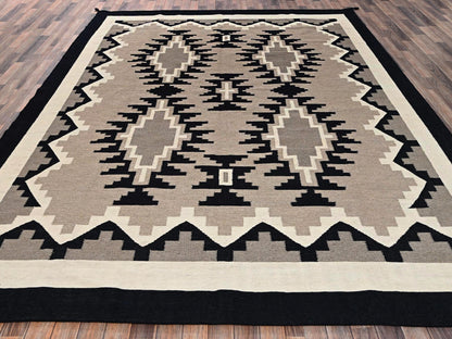 Flat-Weave hand-knotted wool rug in Brown & Black, 9'2" x 11'7" — SKU O02313 (view 2)