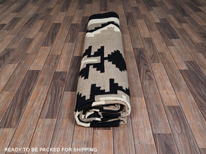 Brown 9'2" x 11'7" Flat Weave Hand woven Wool Rug - Sku: O02313