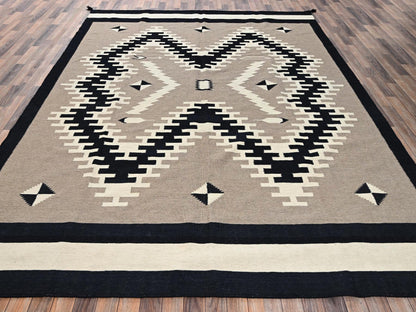 Brown 9'2" x 11'10" Flat Weave Hand woven Wool Rug - Sku: O02315