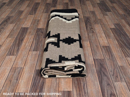 Brown 7'11" x 9'11" Flat Weave Hand woven Wool Rug - Sku: O02316