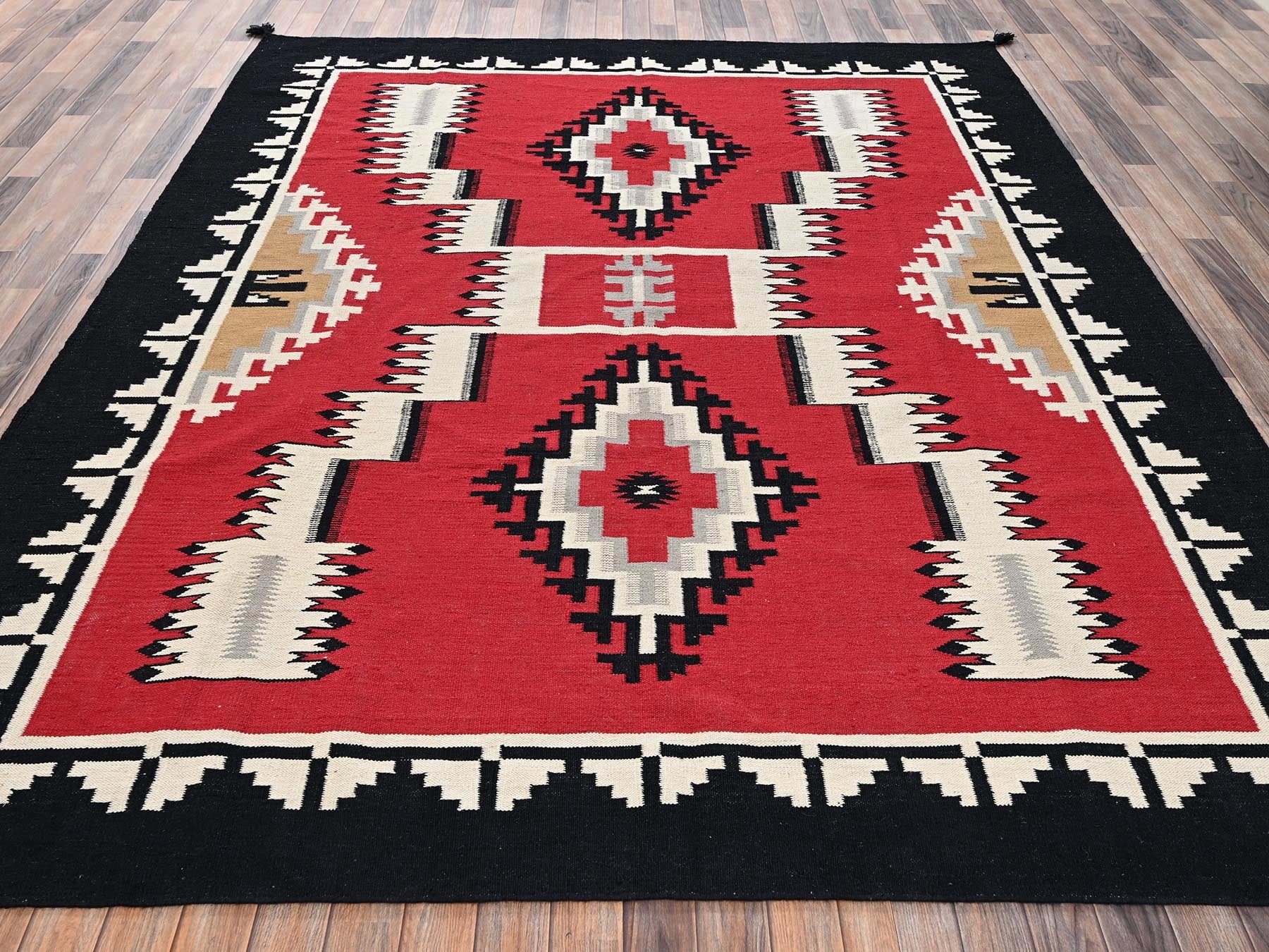 Flat-Weave hand-knotted wool rug in Red & Black, 8'3" x 9'11" — SKU O02317 (view 2)