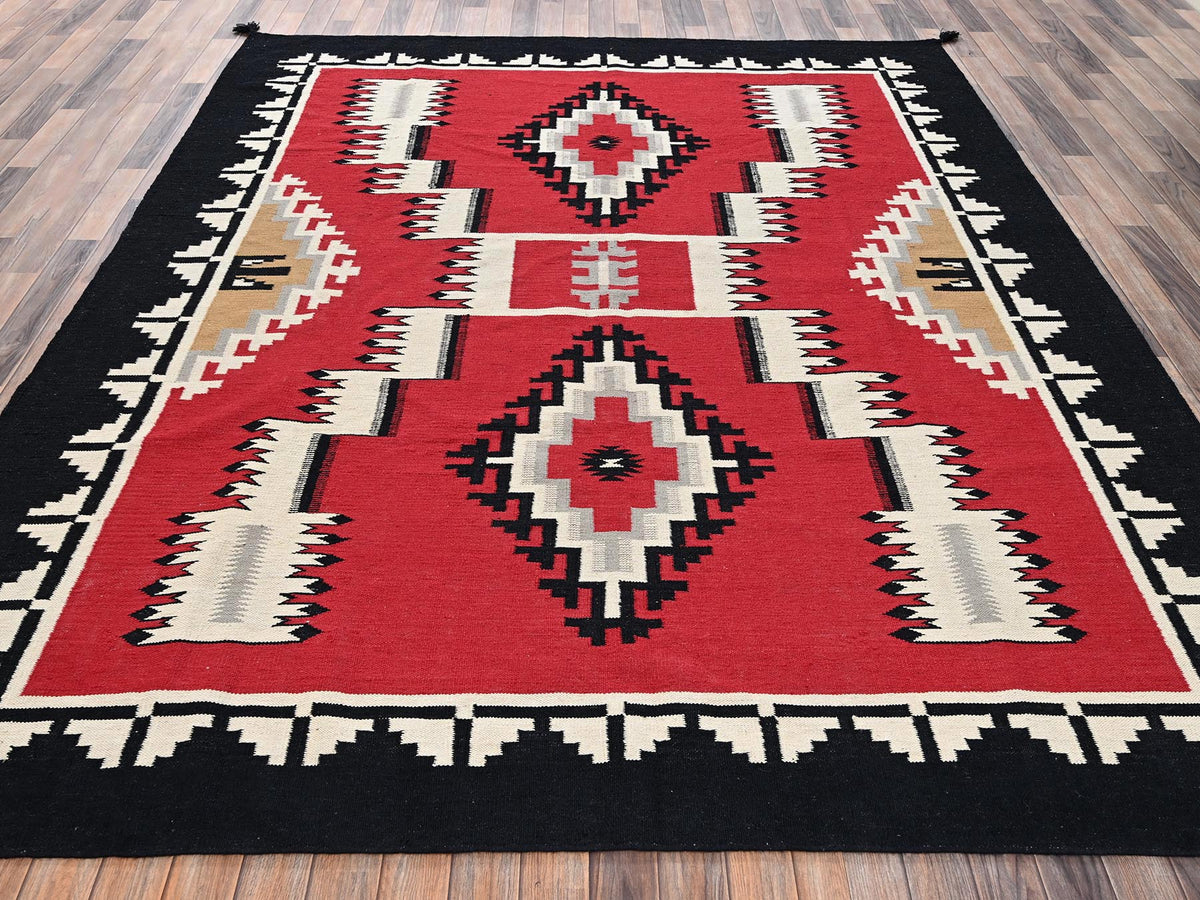 Flat-Weave hand-knotted wool rug in Red & Black, 8'3" x 9'11" — SKU O02317 (view 2)