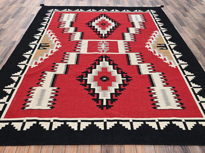 Flat-Weave hand-knotted wool rug in Red & Black, 8'3" x 9'11" — SKU O02317 (view 2)