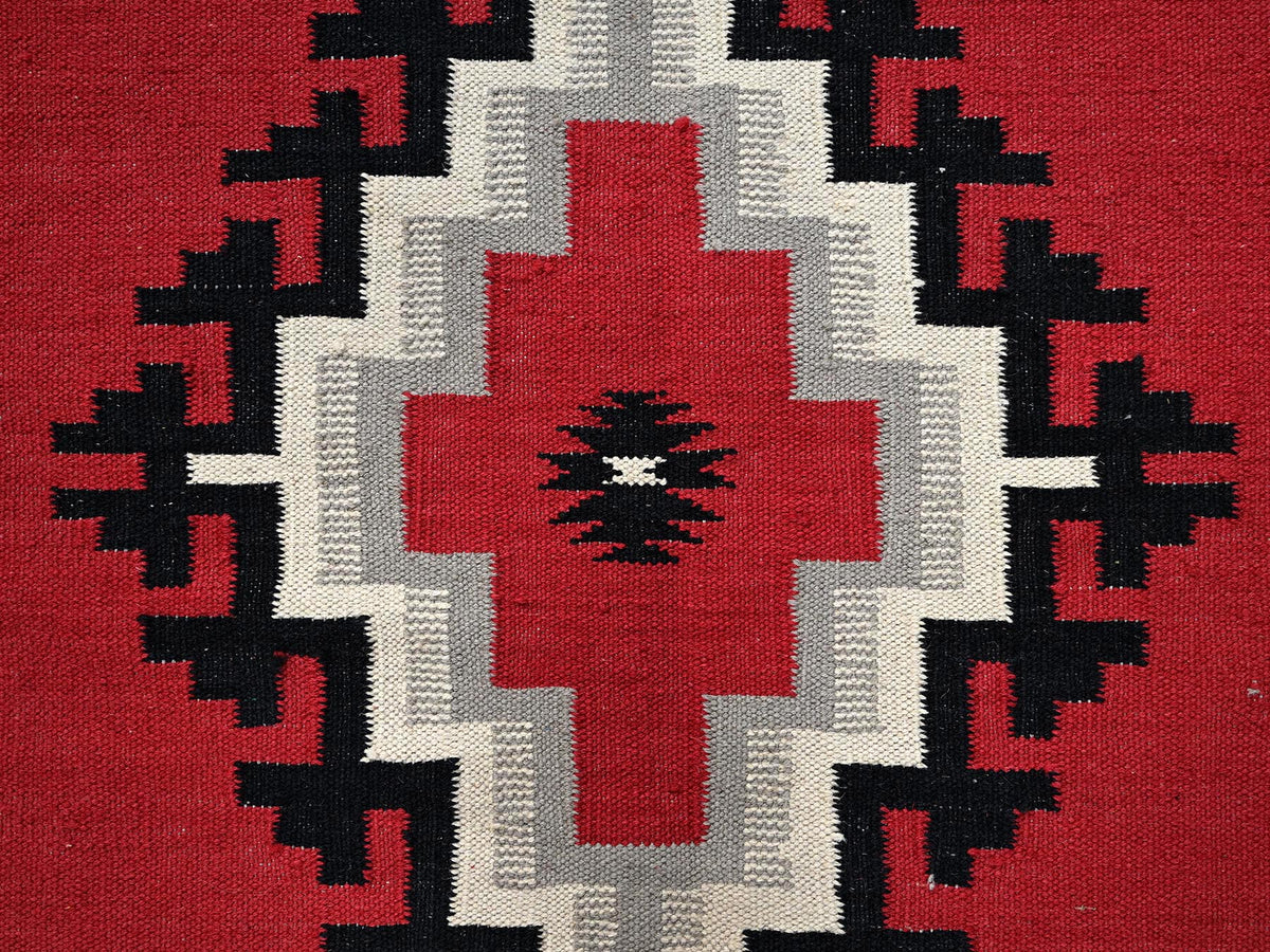 Flat-Weave hand-knotted wool rug in Red & Black, 8'3" x 9'11" — SKU O02317 (view 4)