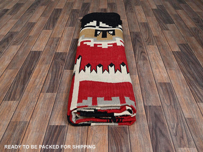 Flat-Weave hand-knotted wool rug in Red & Black, 8'3" x 9'11" — SKU O02317 (view 6)