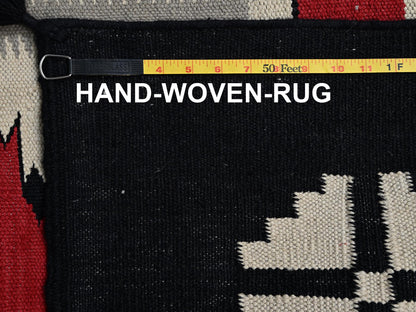Flat-Weave hand-knotted wool rug in Red & Black, 8'3" x 9'11" — SKU O02317 (view 7)