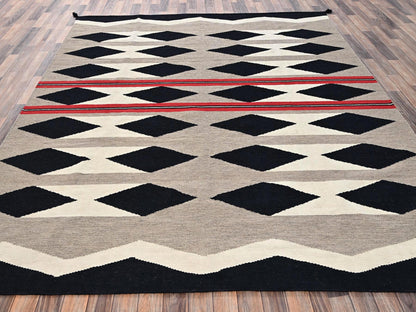 Brown 8'2" x 9'11" Flat Weave Hand woven Wool Rug - Sku: O02318