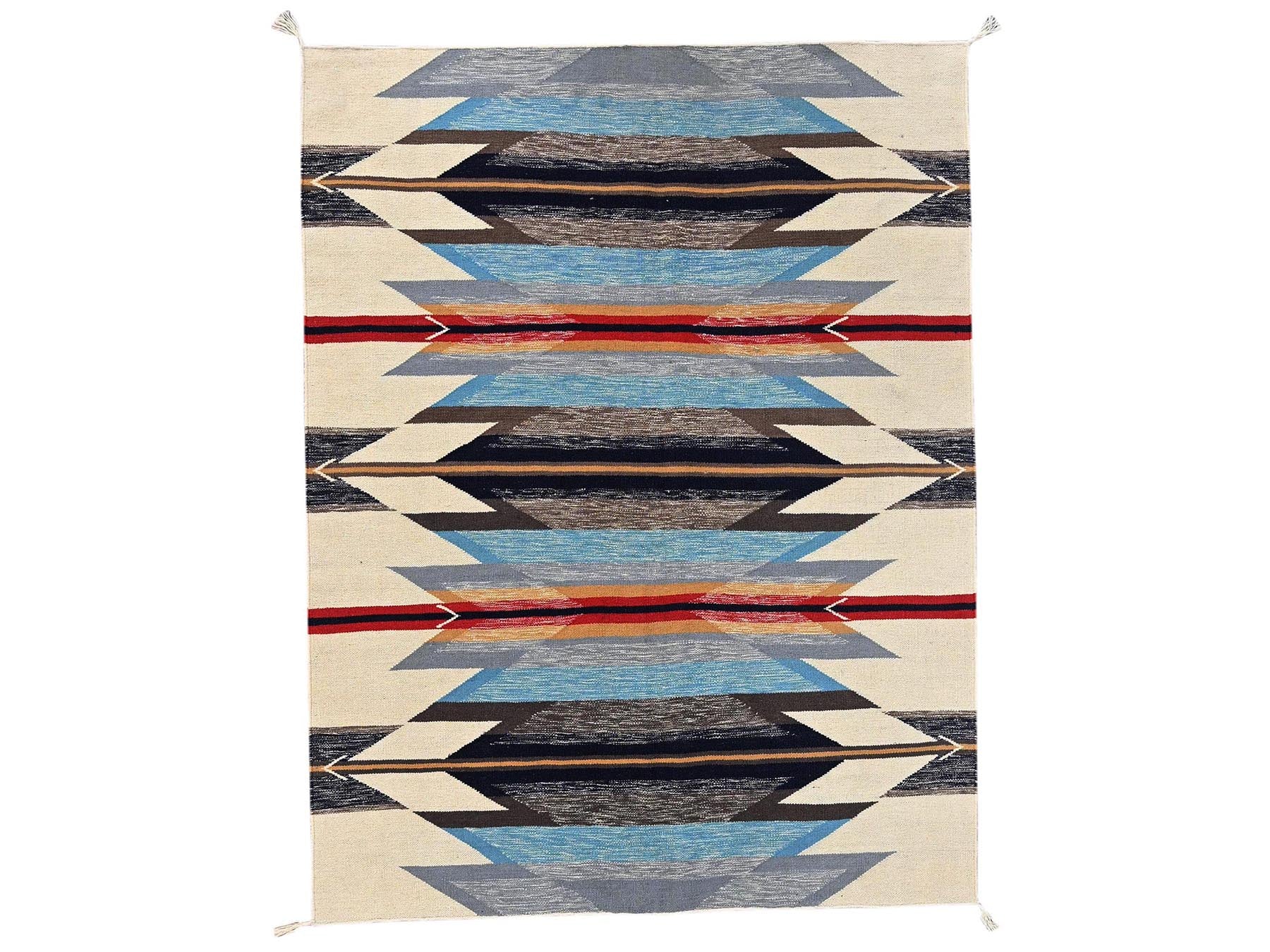 Blue 5'4" x 6'10" Flat Weave Hand woven Wool Rug - Sku: O02320