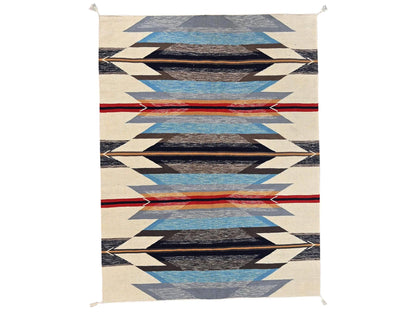 Blue 5'4" x 6'10" Flat Weave Hand woven Wool Rug - Sku: O02320