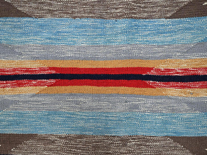 Blue 5'4" x 6'10" Flat Weave Hand woven Wool Rug - Sku: O02320