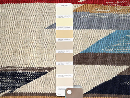 Blue 5'4" x 6'10" Flat Weave Hand woven Wool Rug - Sku: O02320
