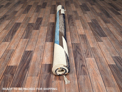 Blue 5'4" x 6'10" Flat Weave Hand woven Wool Rug - Sku: O02320