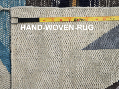 Blue 5'4" x 6'10" Flat Weave Hand woven Wool Rug - Sku: O02320