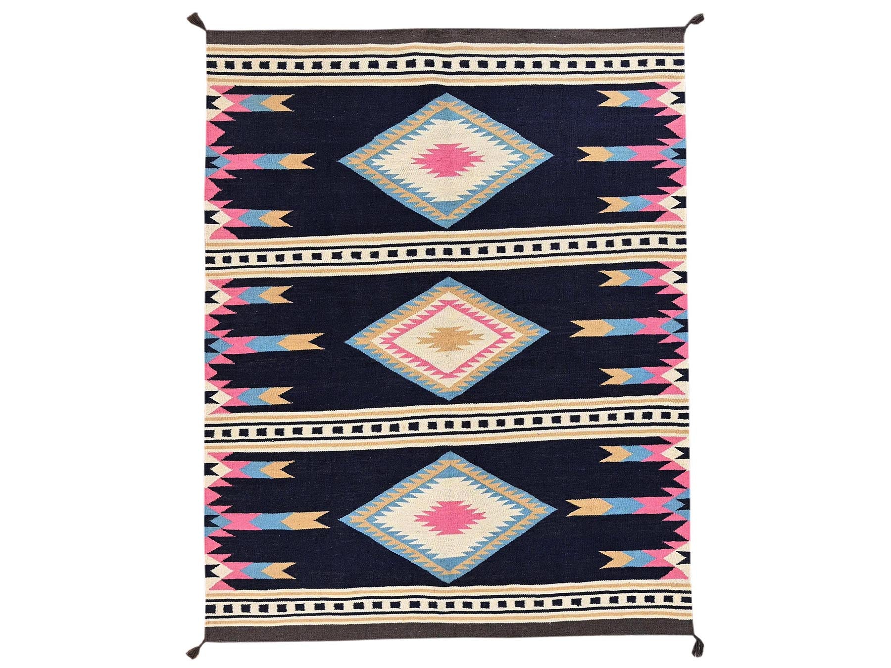 Blue 5'4" x 6'9" Flat Weave Hand woven Wool Rug - Sku: O02322