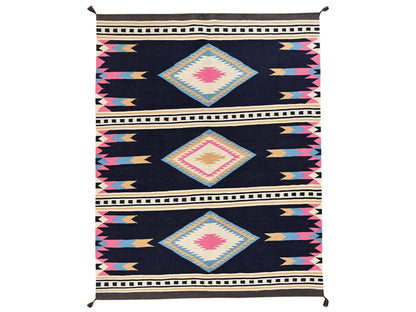 Blue 5'4" x 6'9" Flat Weave Hand woven Wool Rug - Sku: O02322