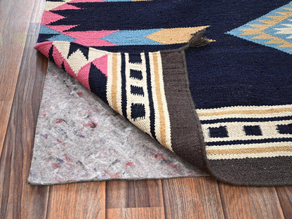 Blue 5'4" x 6'9" Flat Weave Hand woven Wool Rug - Sku: O02322