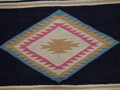 Blue 5'4" x 6'9" Flat Weave Hand woven Wool Rug - Sku: O02322