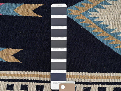 Blue 5'4" x 6'9" Flat Weave Hand woven Wool Rug - Sku: O02322