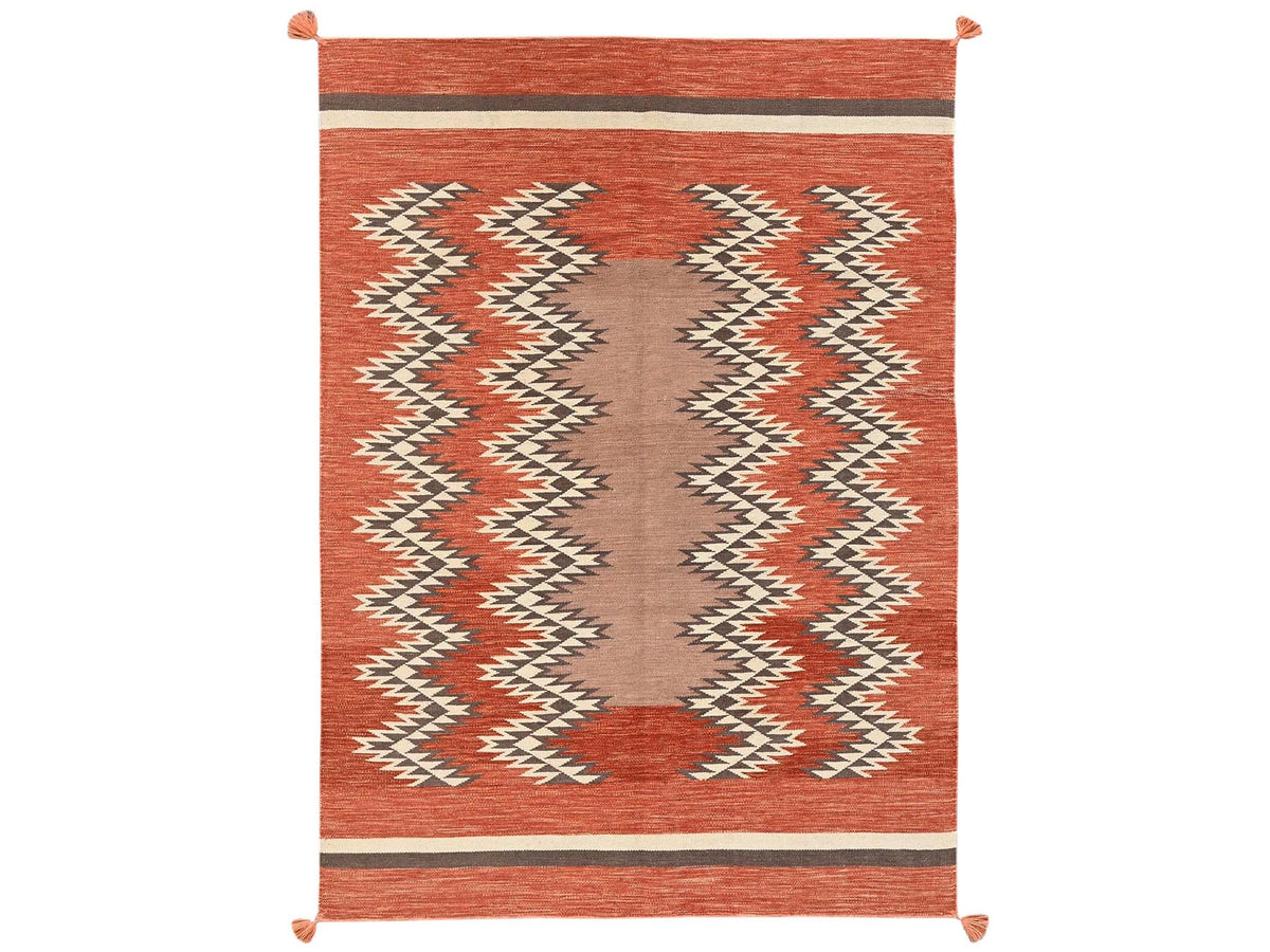 Flat-Weave hand-knotted wool rug in Orange, 5'1" x 7'1" — SKU O02323