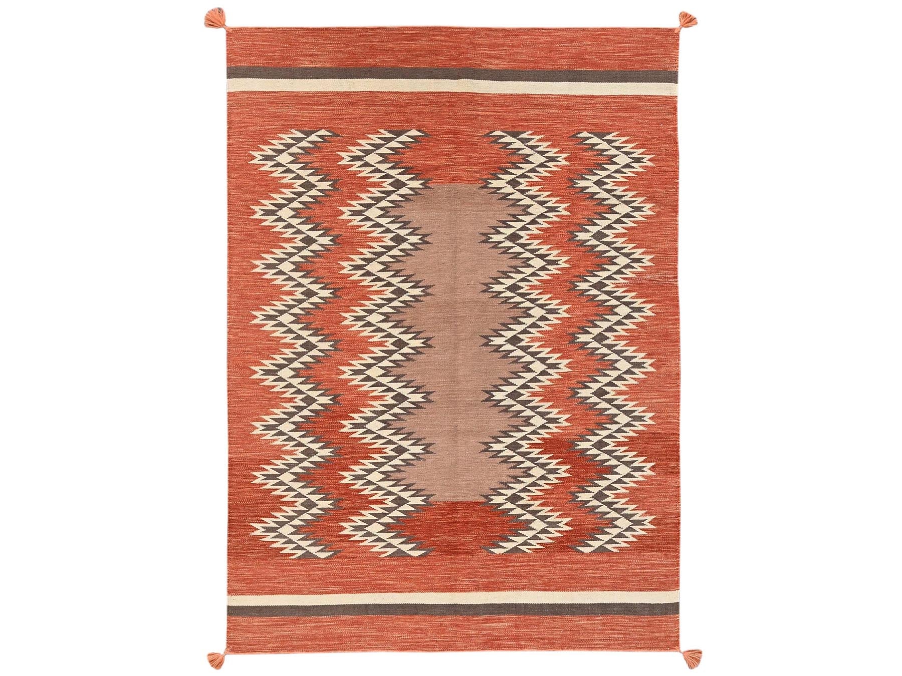 Flat-Weave hand-knotted wool rug in Orange, 5'1" x 7'1" — SKU O02323