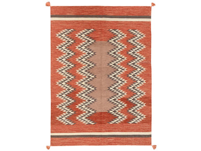 Flat-Weave hand-knotted wool rug in Orange, 5'1" x 7'1" — SKU O02323