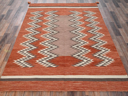 Flat-Weave hand-knotted wool rug in Orange, 5'1" x 7'1" — SKU O02323 (view 2)