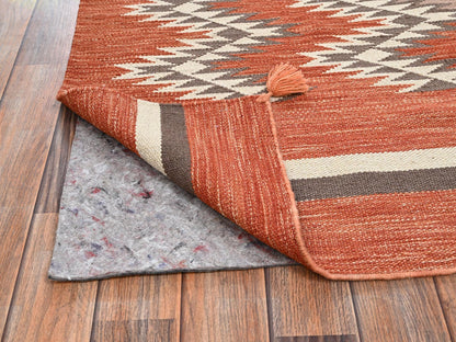 Flat-Weave hand-knotted wool rug in Orange, 5'1" x 7'1" — SKU O02323 (view 3)