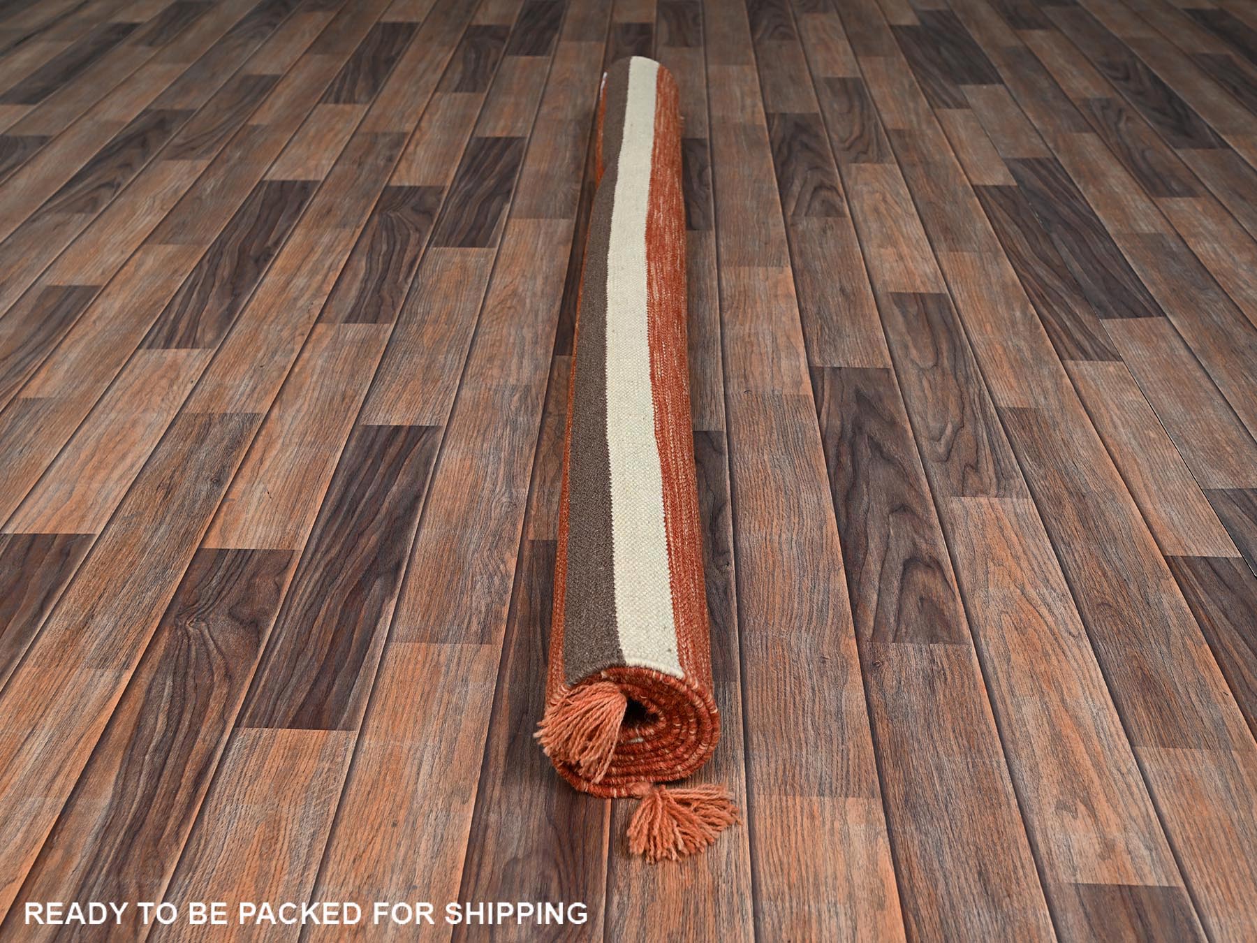 Flat-Weave hand-knotted wool rug in Orange, 5'1" x 7'1" — SKU O02323 (view 6)
