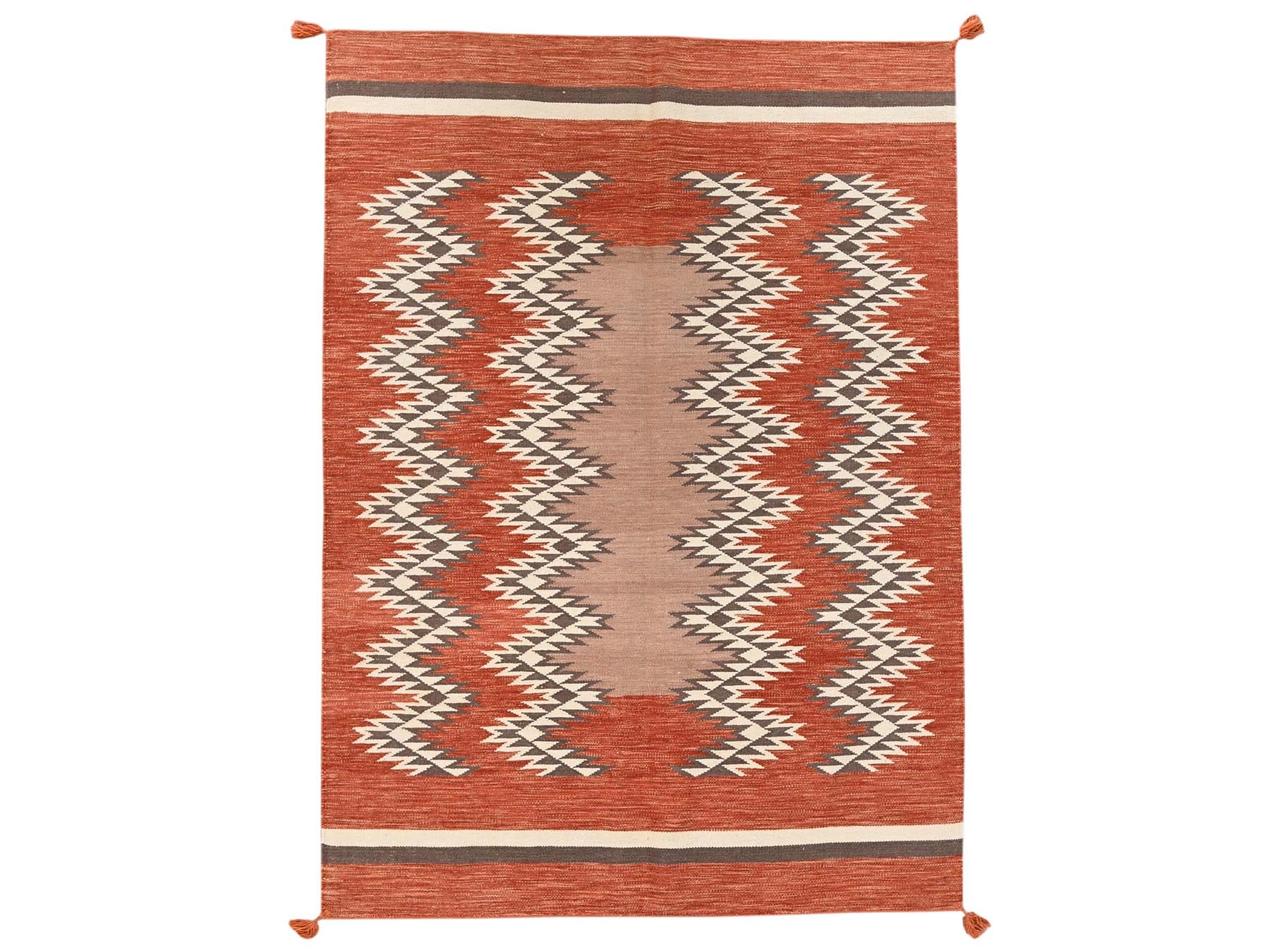 Flat-Weave hand-knotted wool rug in Orange, 5'1" x 7'1" — SKU O02324