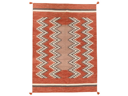Flat-Weave hand-knotted wool rug in Orange, 5'1" x 7'1" — SKU O02324