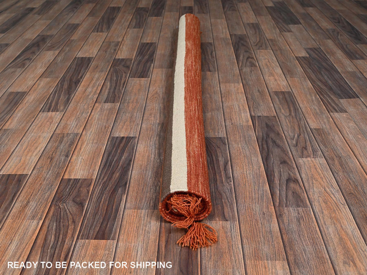 Flat-Weave hand-knotted wool rug in Orange, 5'1" x 7'1" — SKU O02324 (view 6)