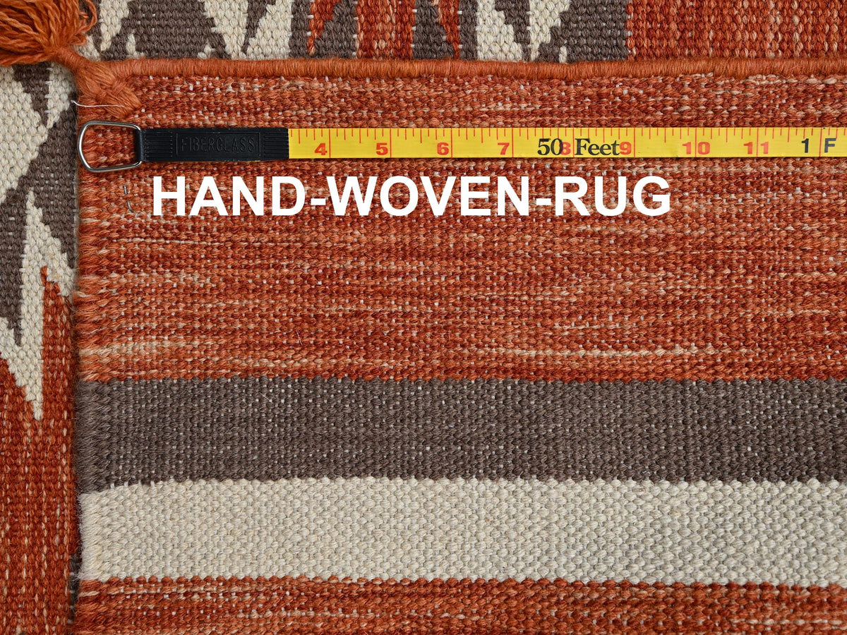 Flat-Weave hand-knotted wool rug in Orange, 5'1" x 7'1" — SKU O02324 (view 7)
