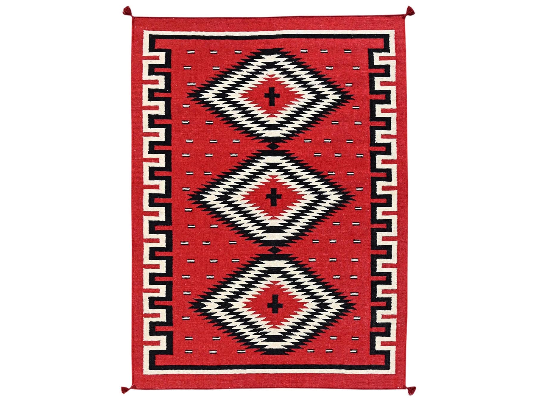 Flat-Weave hand-knotted wool rug in Red, 5'2" x 6'11" — SKU O02325