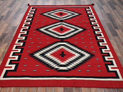 Flat-Weave hand-knotted wool rug in Red, 5'2" x 6'11" — SKU O02325 (view 2)