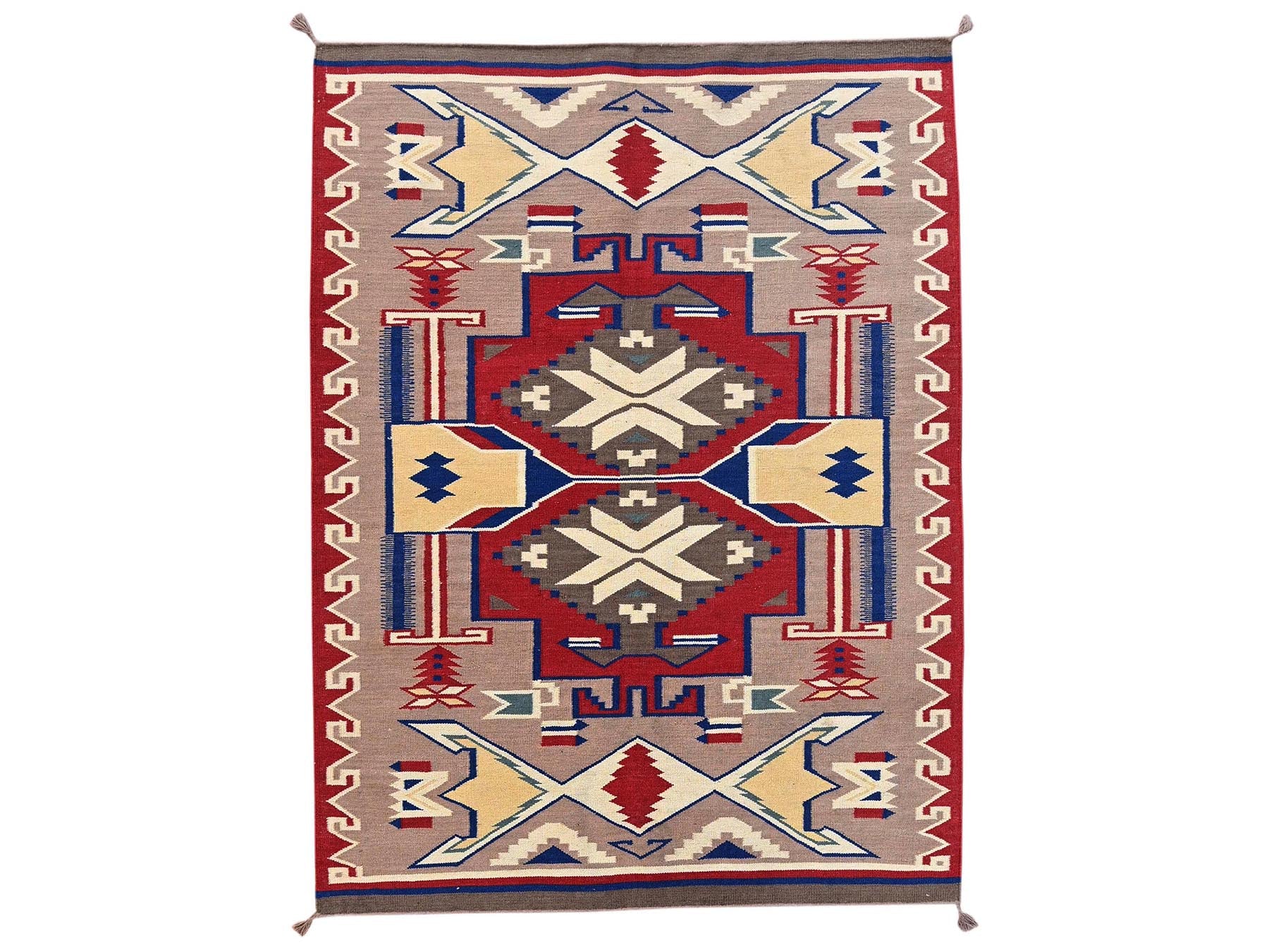 Brown 5'3" x 7'1" Flat Weave Hand woven Wool Rug - Sku: O02327