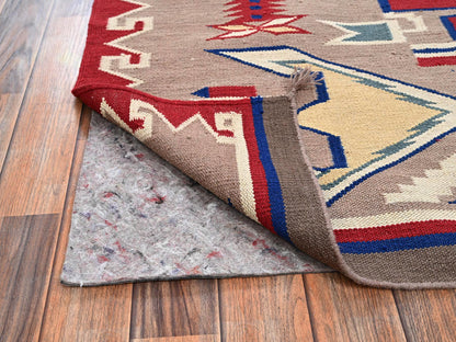 Brown 5'3" x 7'1" Flat Weave Hand woven Wool Rug - Sku: O02327