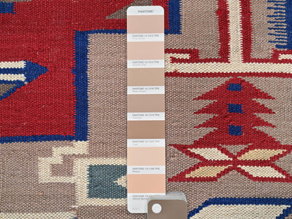 Brown 5'3" x 7'1" Flat Weave Hand woven Wool Rug - Sku: O02327