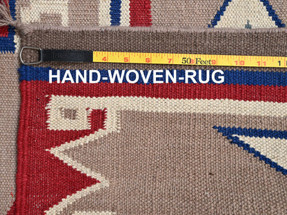Brown 5'3" x 7'1" Flat Weave Hand woven Wool Rug - Sku: O02327