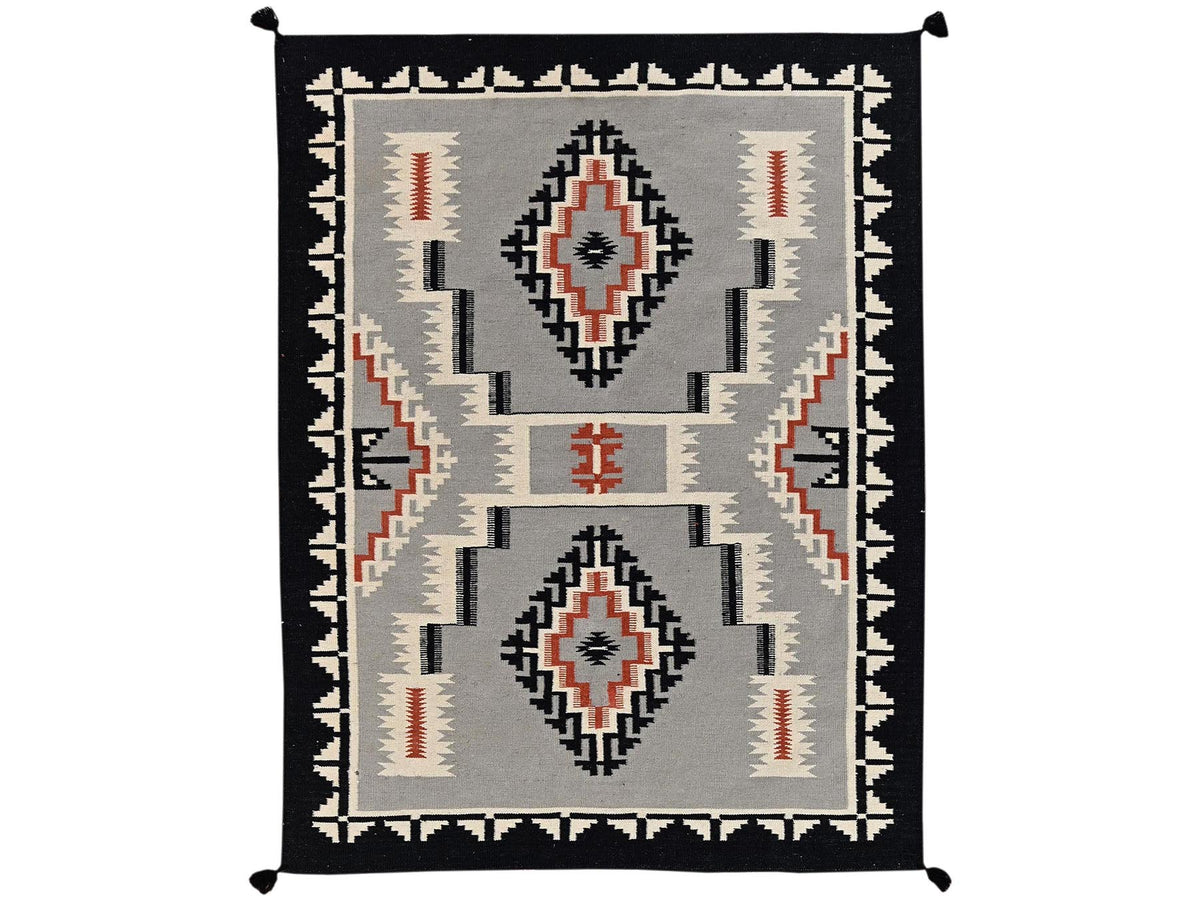 Flat-Weave hand-knotted wool rug in Gray & Black, 5'4" x 6'10" — SKU O02328