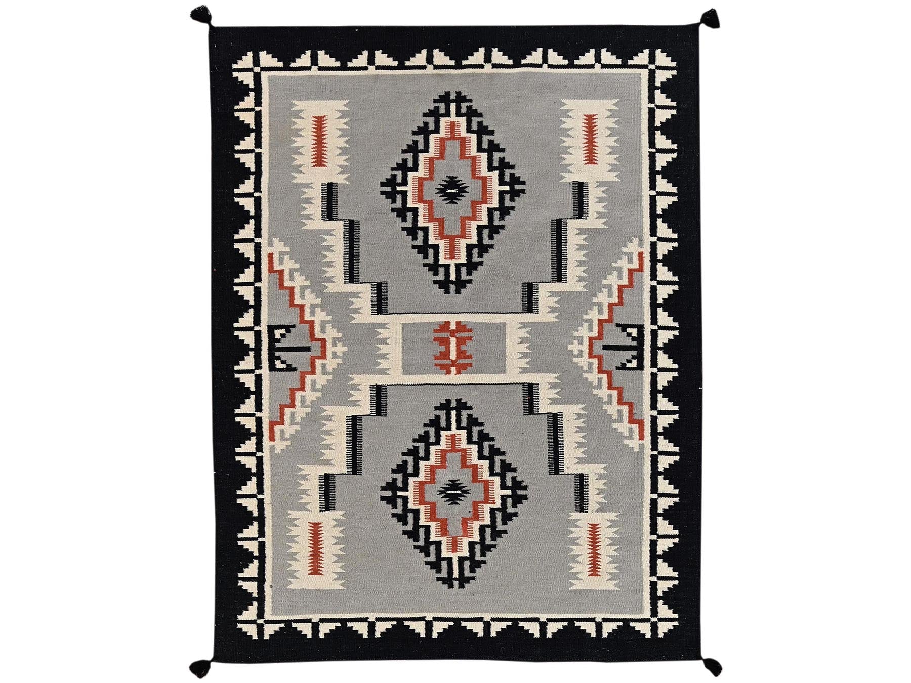 Flat-Weave hand-knotted wool rug in Gray & Black, 5'4" x 6'10" — SKU O02328