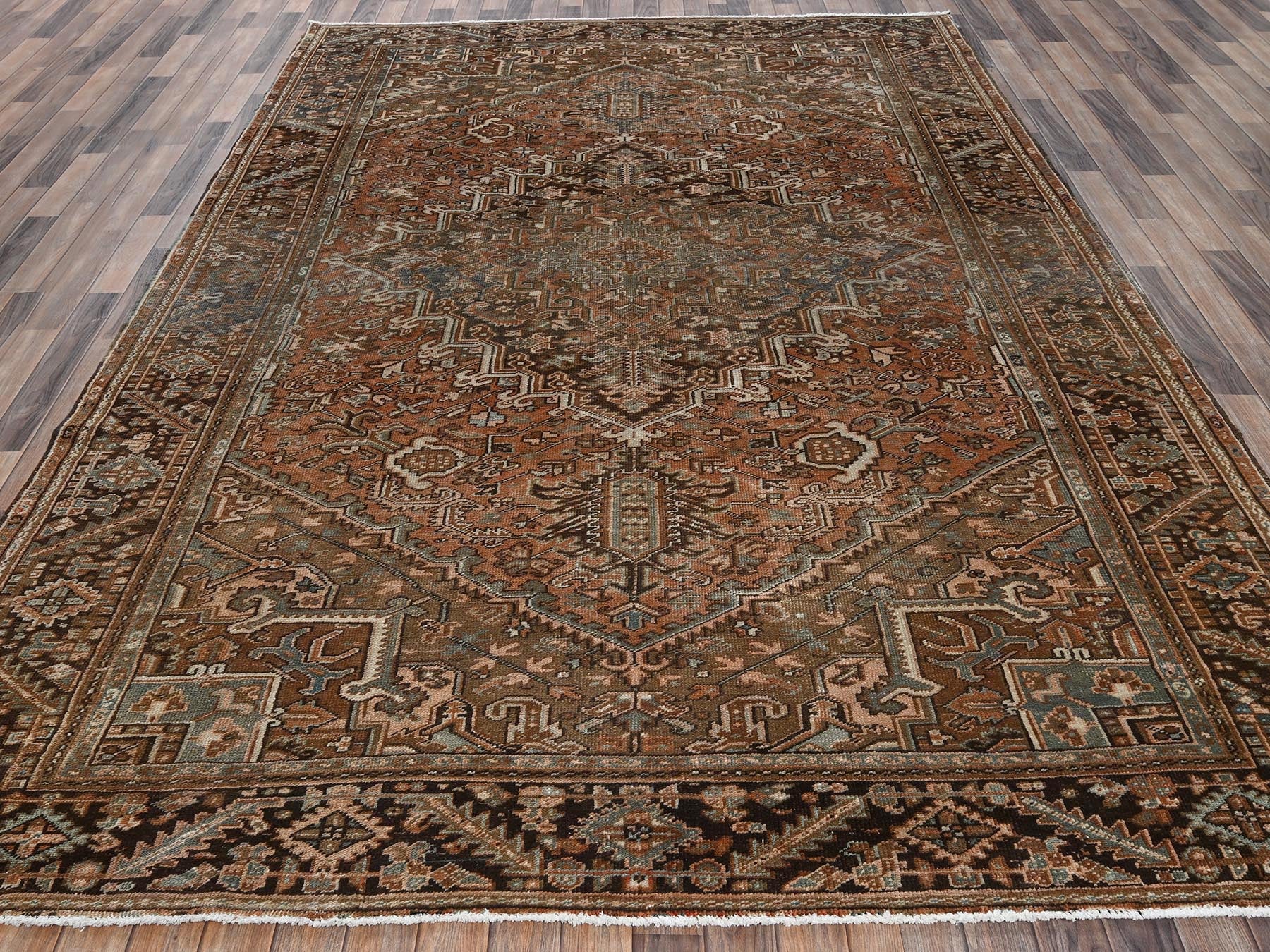 Brown 8'0" x 11'1" Vintage Hand knotted Wool Rug - Sku: O02337