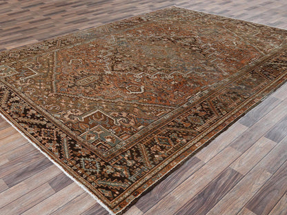Brown 8'0" x 11'1" Vintage Hand knotted Wool Rug - Sku: O02337
