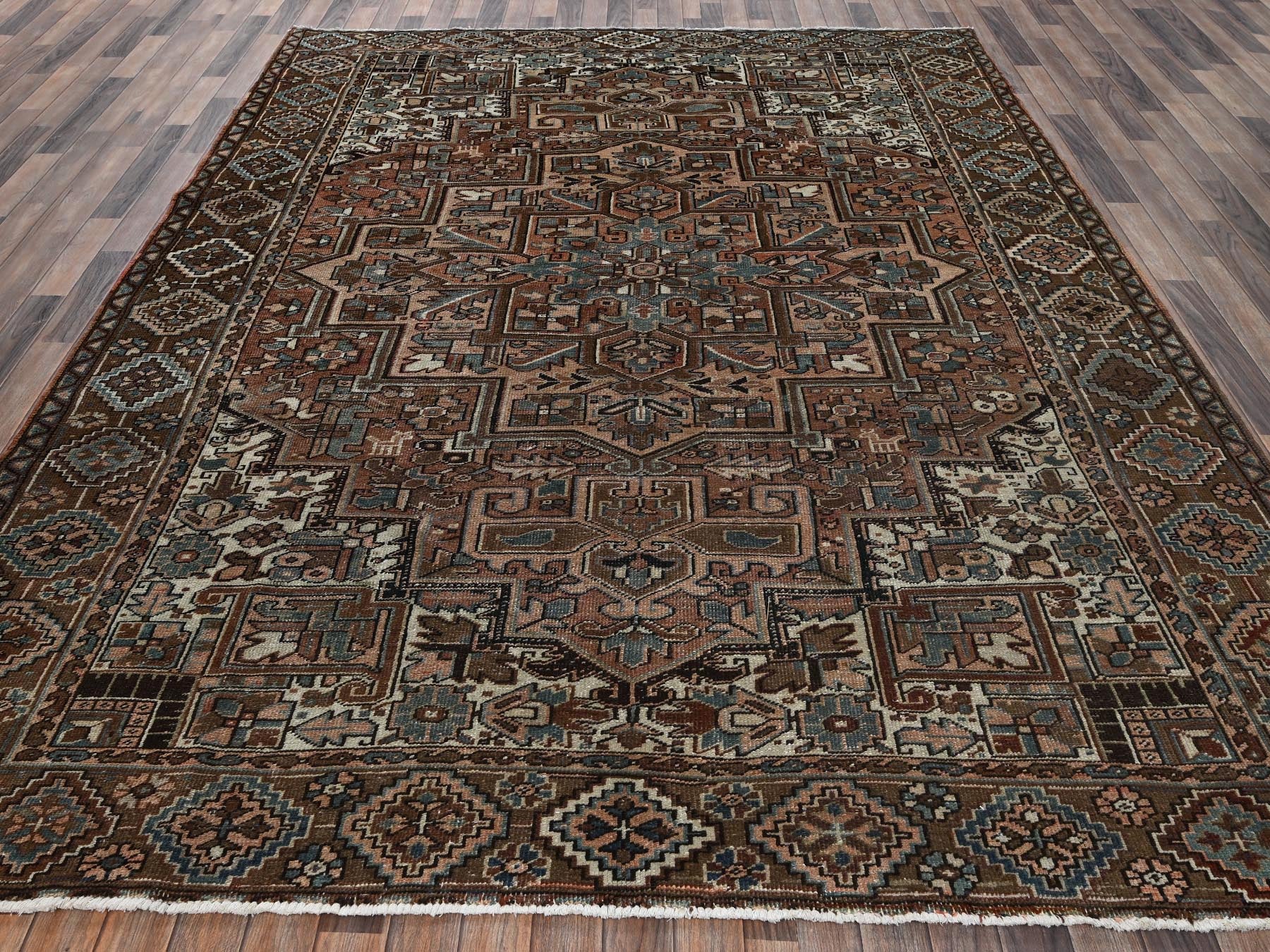 Brown 8'5" x 10'11" Vintage Hand knotted Wool Rug - Sku: O02340