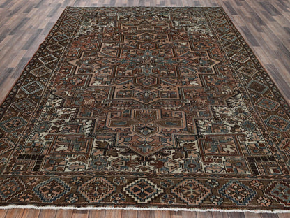 Brown 8'5" x 10'11" Vintage Hand knotted Wool Rug - Sku: O02340