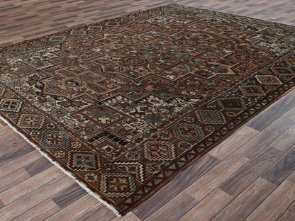 Brown 8'5" x 10'11" Vintage Hand knotted Wool Rug - Sku: O02340